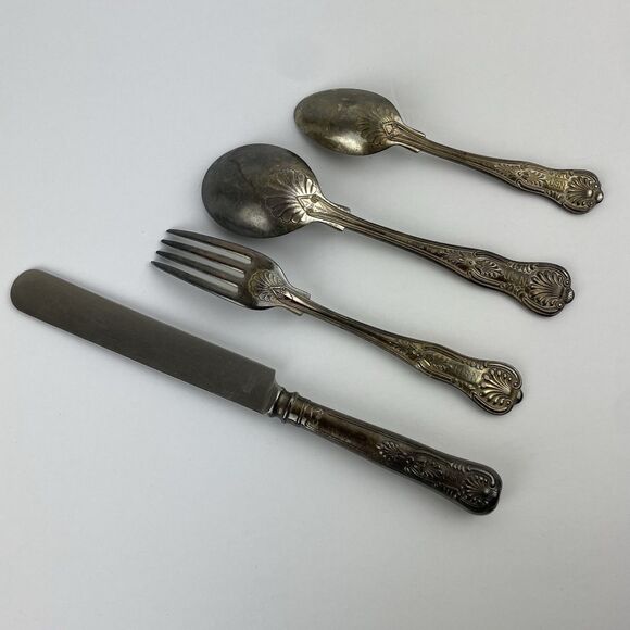 US NAVY Kings Fouled Anchor Dinner Fork Knife Spoons International Silver Set 4 - Picture 2 of 14